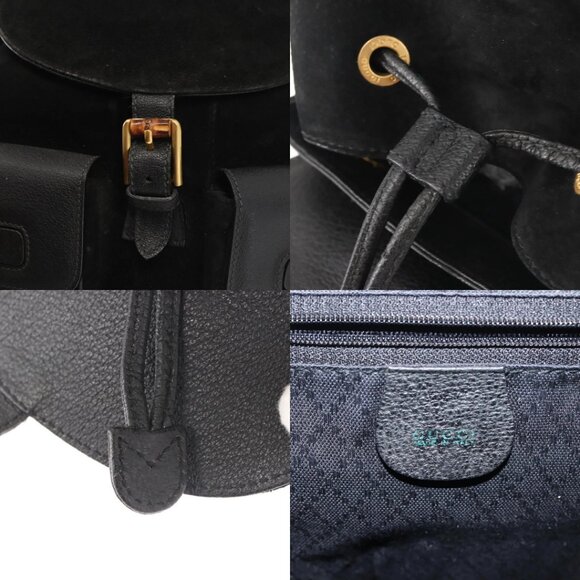 GUCCI Bamboo Backpack Suede Black Gold 003 2058 016 Auth BA5937 - Picture 15 of 15